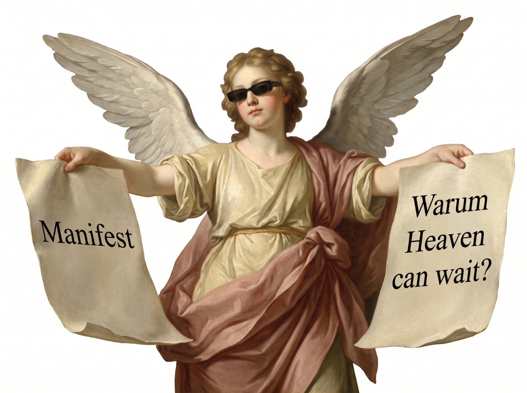 Engel mit Manifest- und Warum-wir-Scrollen
